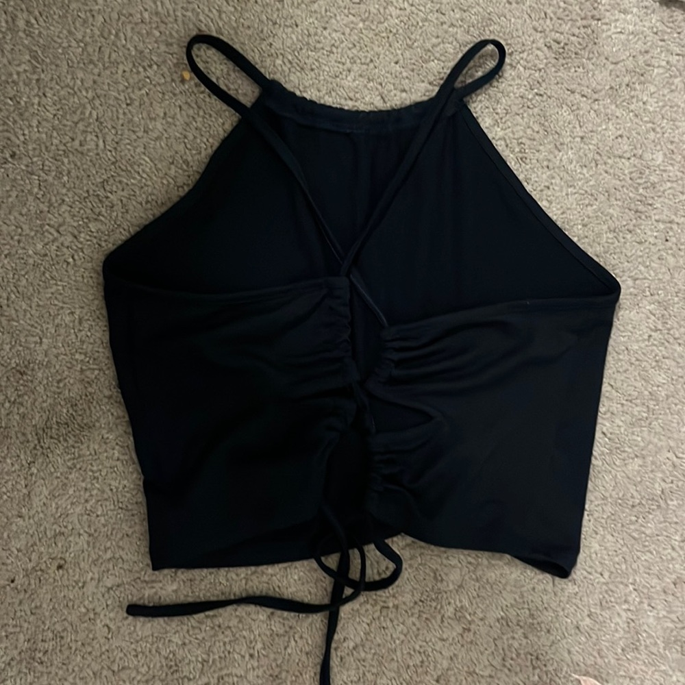 Shein Navy Blue halter twisty tie open back cropped tank top!